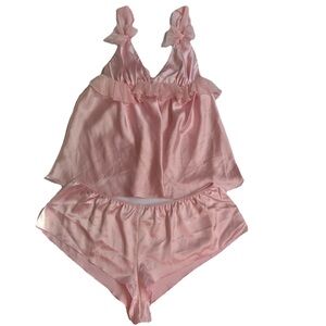 Victorias Secret Women’s Satin Open Back Flutter Ruffle Cami 2 PC Lingerie Set
